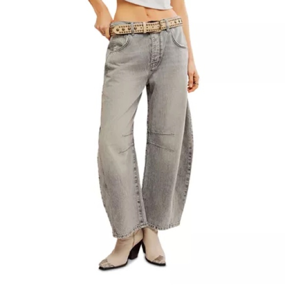 Free People Light Gray Wide Leg Flare Jeans
